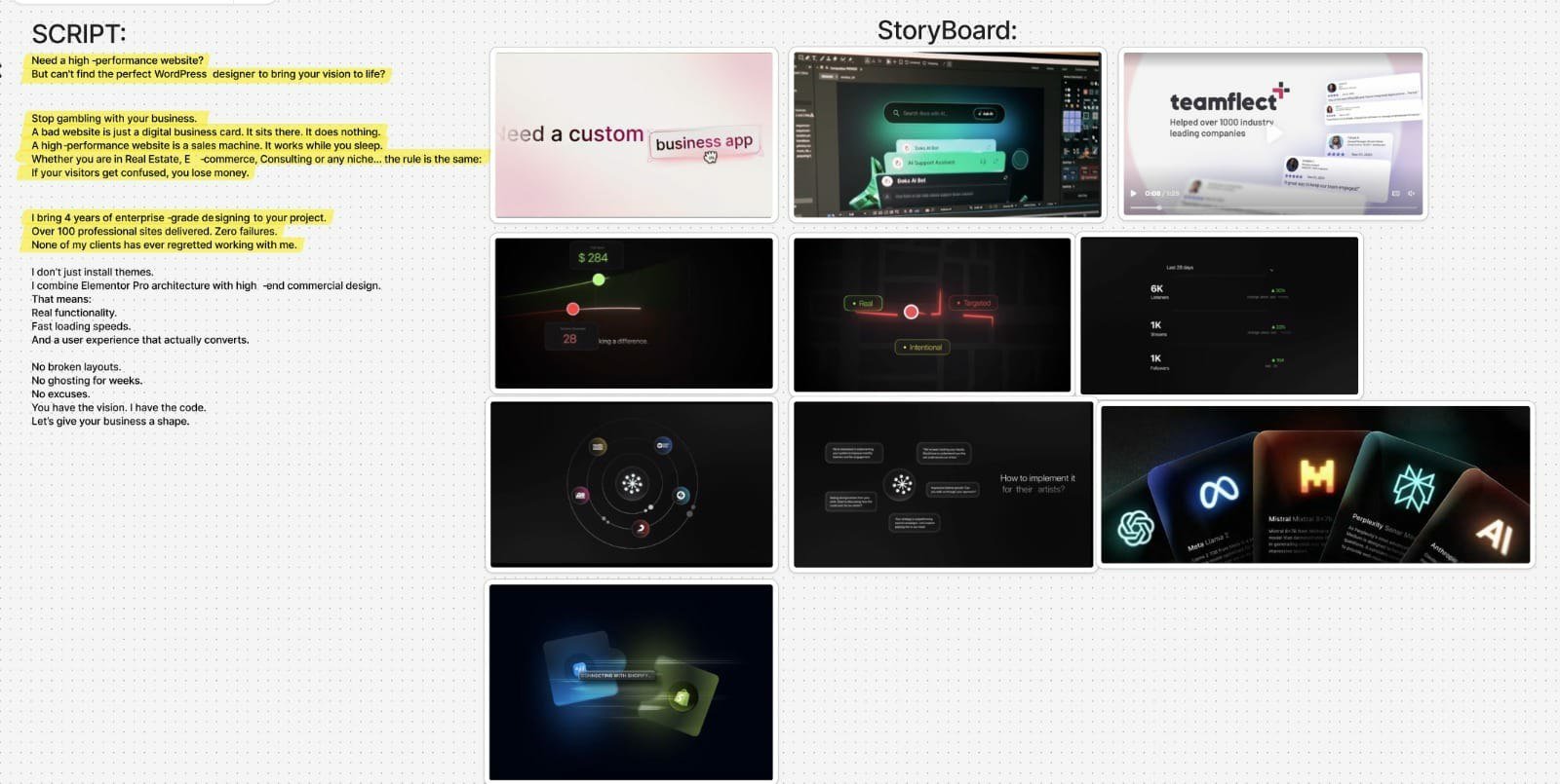 Storyboard and script preview